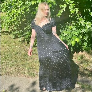 NWT TRYB 212 Navy Mesh & Gold Dot Maxi Dress